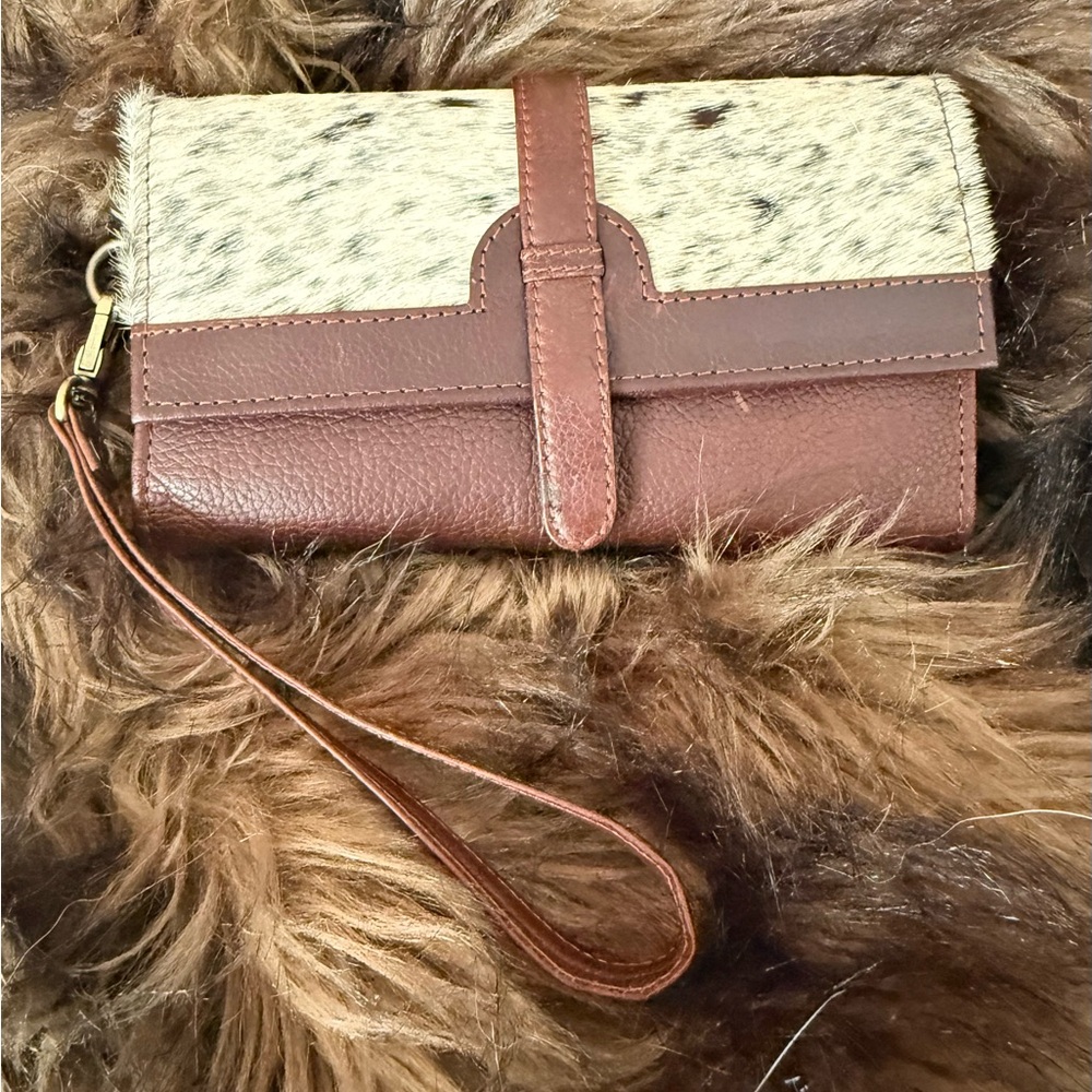 Elegant Brown and Cream Wristlet - Genuine Leather and Hide